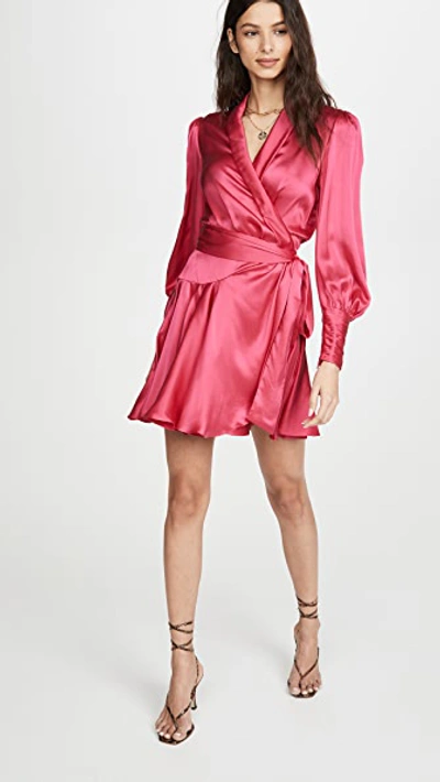 Shop Zimmermann Silk Wrap Mini Dress In Magenta