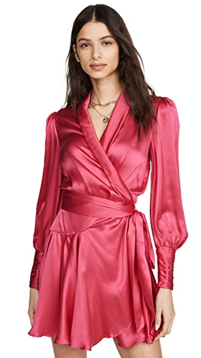 Shop Zimmermann Silk Wrap Mini Dress In Magenta