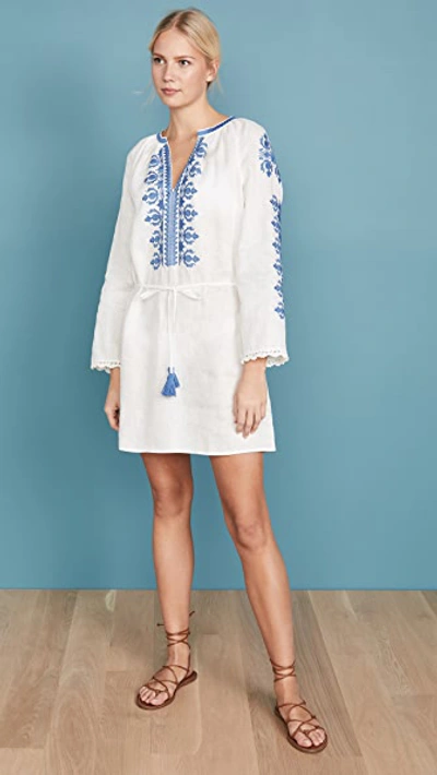 Shop Tory Burch Embroidered Linen Dress In New Ivory