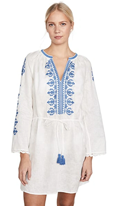 Shop Tory Burch Embroidered Linen Dress In New Ivory