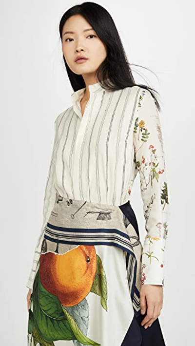 Shop Monse Half & Half Botanic And Stripe Shirt In Linen Multi