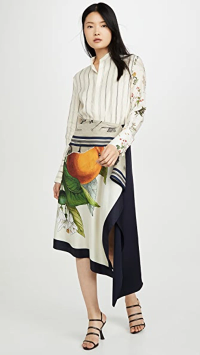 Shop Monse Half & Half Botanic And Stripe Shirt In Linen Multi