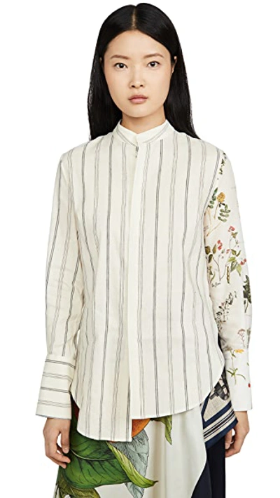 Shop Monse Half & Half Botanic And Stripe Shirt In Linen Multi