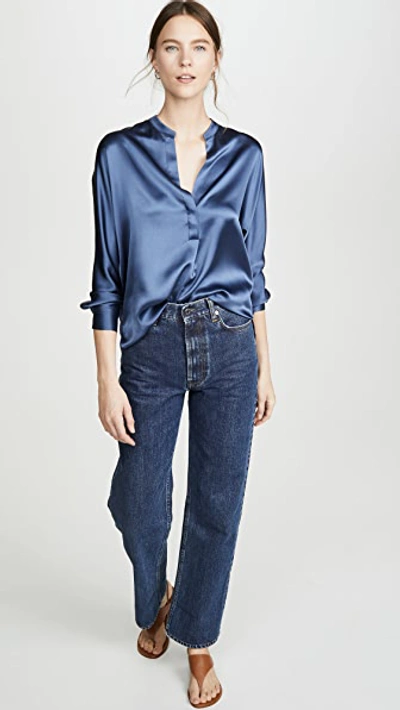 Shop Vince Band Collar Blouse In Orion