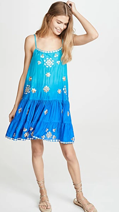 Shop Juliet Dunn Silk Ombre Strappy Dress In Turquoise/blue