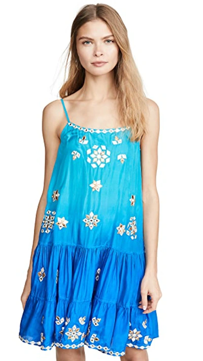 Shop Juliet Dunn Silk Ombre Strappy Dress In Turquoise/blue