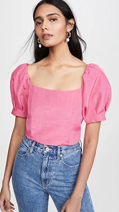 Shop Alice And Olivia Joslyn Puff Sleeve Cropped Top In Wild Pink