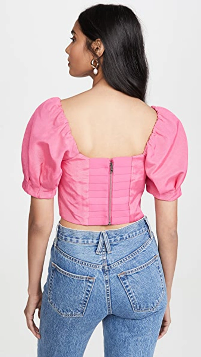 Shop Alice And Olivia Joslyn Puff Sleeve Cropped Top In Wild Pink