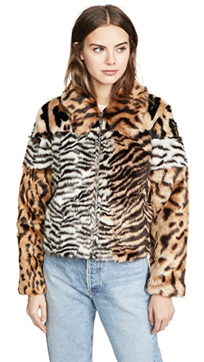 Shop Kendall + Kylie Studio 54 Faux Fur Jacket In Multi Feline