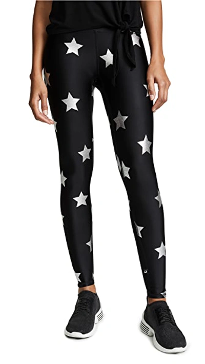 Shop Terez Silver Star Foil Printed Leggings In Silver Star Foil/black