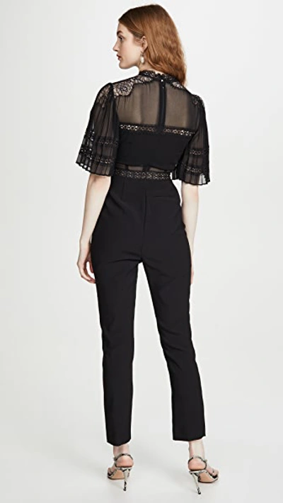 Shop Self-portrait Fine Lace And Crepe Jumpsuit In Black