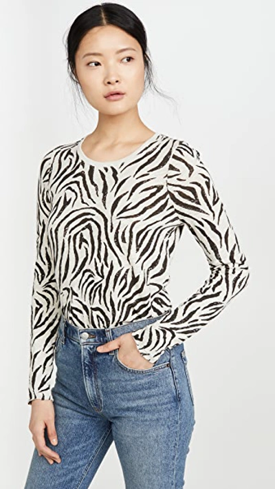 Shop Atm Anthony Thomas Melillo Zebra Print Destroyed Wash Crew Long Sleeve In Champagne/pavement