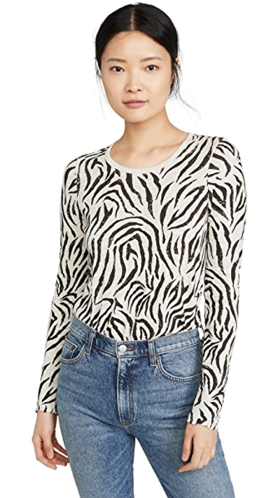 Shop Atm Anthony Thomas Melillo Zebra Print Destroyed Wash Crew Long Sleeve In Champagne/pavement