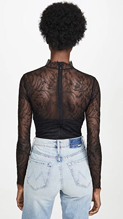 Shop Jonathan Simkhai Embroidered Lace Long Sleeve Bodysuit In Black