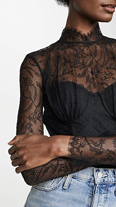 Shop Jonathan Simkhai Embroidered Lace Long Sleeve Bodysuit In Black
