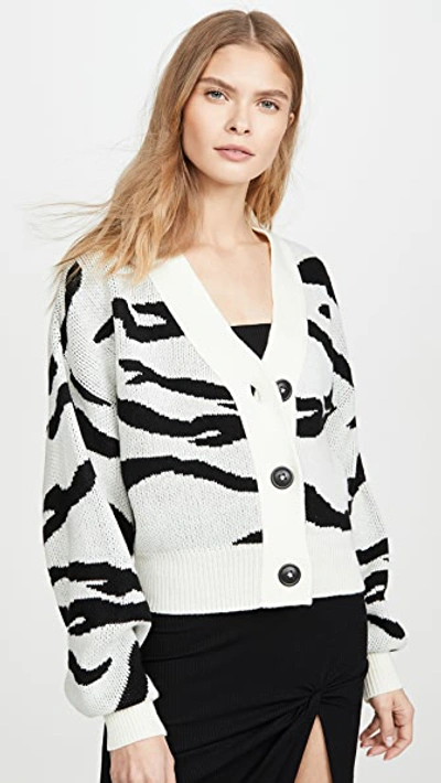 Shop Lna Boxy Cardigan Sweater In Ivory Tiger Jacquard