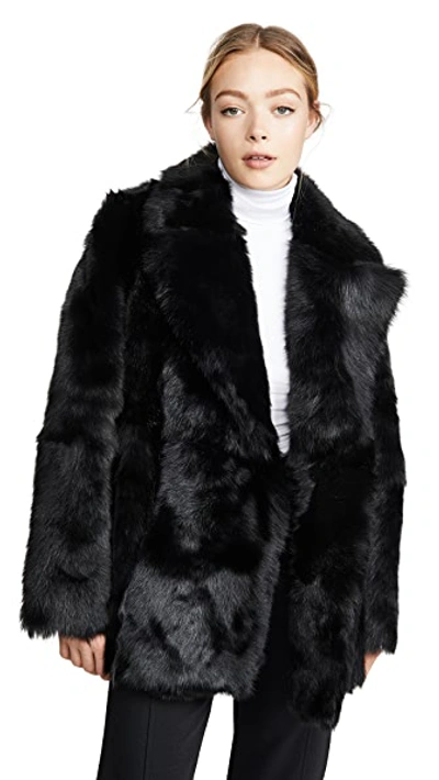 Shop Theory Overlay Fur Coat In Black