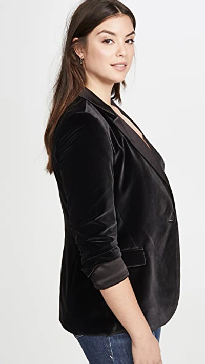 Shop Alice And Olivia Macey Pleated Sleeve Fitted Blazer In Black