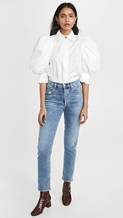 Shop Aje Eucalypt Puff Sleeve Shirt In White