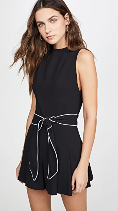 Shop Alice And Olivia Harlan Mockneck Pleated Romper With Belt In Black/white