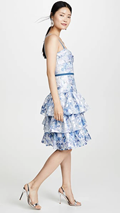 Shop Marchesa Notte Sleeveless Metallic Dress In Light Blue