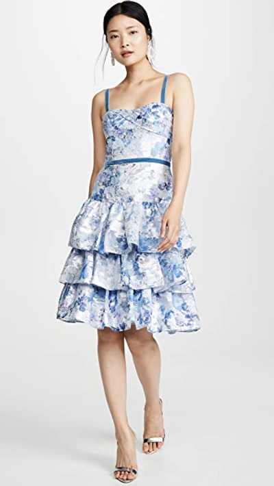 Shop Marchesa Notte Sleeveless Metallic Dress In Light Blue