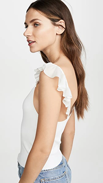 Shop Alice And Olivia Marg Ruffle Strap Crop Top In Off White