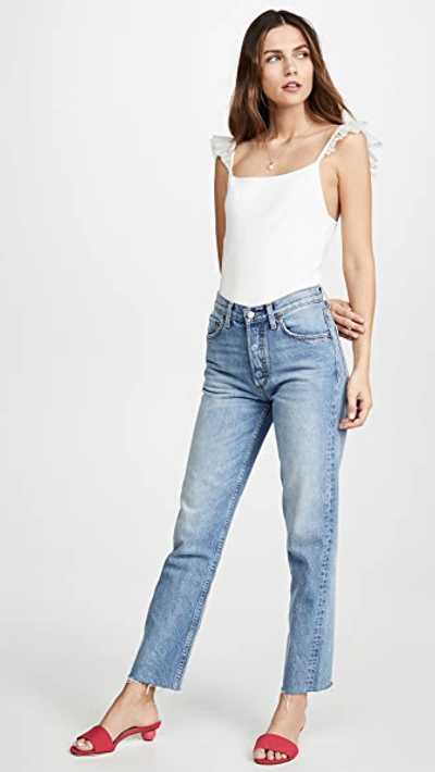 Shop Alice And Olivia Marg Ruffle Strap Crop Top In Off White