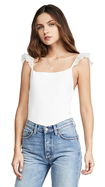 Shop Alice And Olivia Marg Ruffle Strap Crop Top In Off White