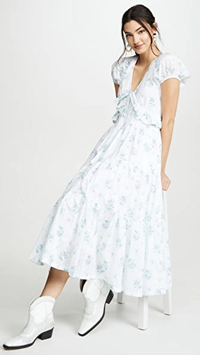 Loveshackfancy Carlton Floral-print Cotton Midi Dress In White | ModeSens