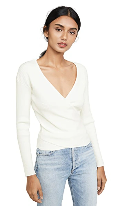 Shop Jonathan Simkhai Long Sleeve Wrap Top In White