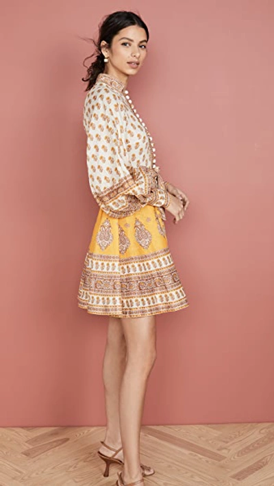 Shop Zimmermann Bonita Buttoned Dress In Mustard Paisley