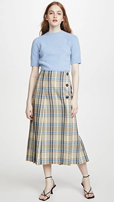 Shop Victoria Beckham Pleated Skirt In Blue/yellow