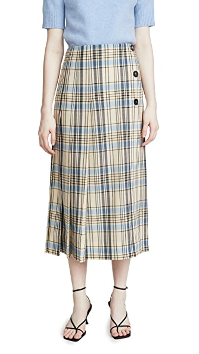Shop Victoria Beckham Pleated Skirt In Blue/yellow