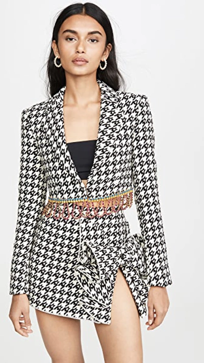 Shop Area Houndstooth Cropped Bolero Jacket In Black/ecru