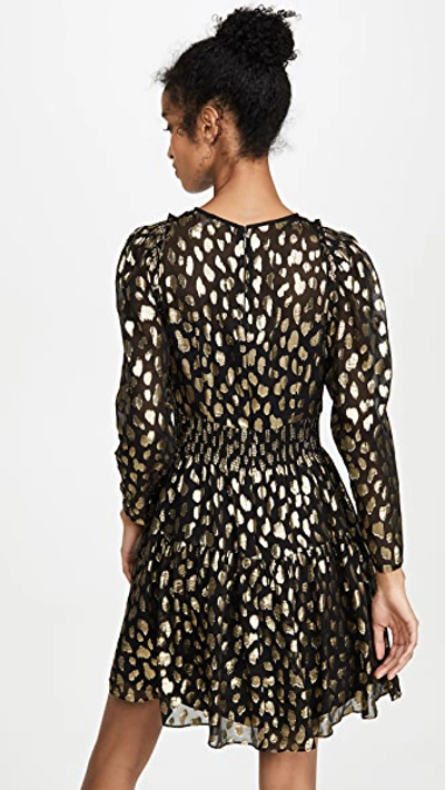 Shop Rebecca Taylor Long Sleeve Leopard Metallic Dress In Black Combo