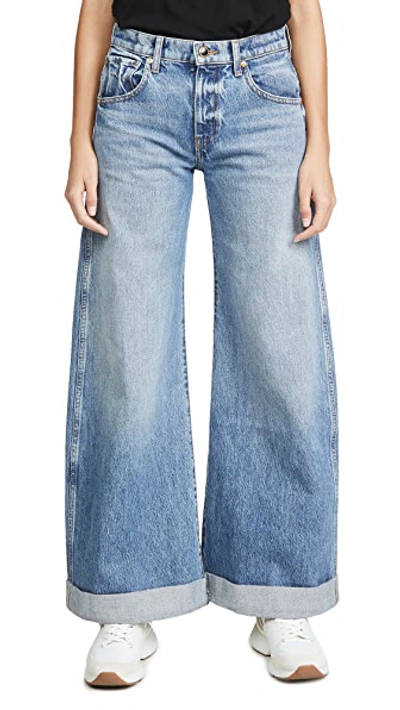 Shop Khaite Noelle Wide Leg Rolled Jeans In Santa Cruz
