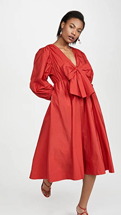 Shop Msgm Bow Front Midi Dress In Red