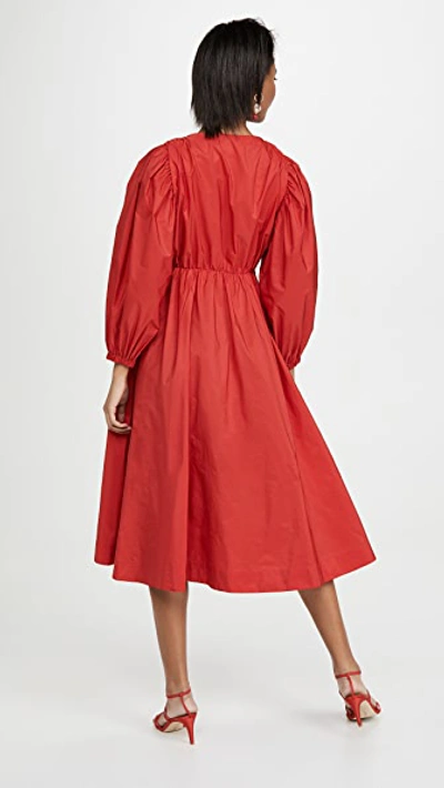 Shop Msgm Bow Front Midi Dress In Red