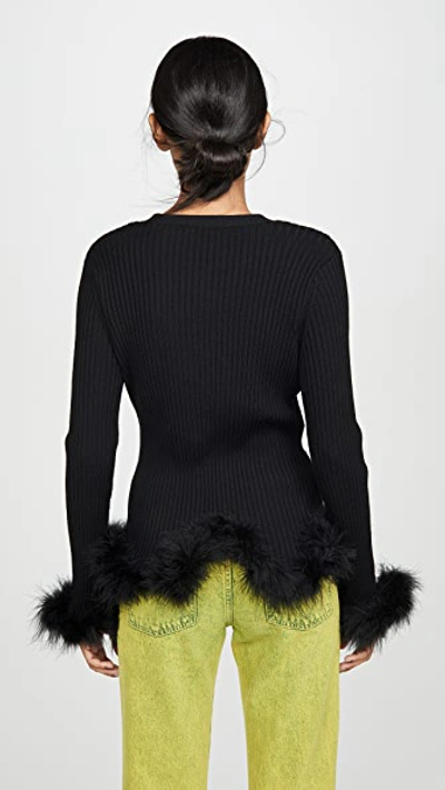 Shop Opening Ceremony Ribbed Cardigan With Feather Trim In Black