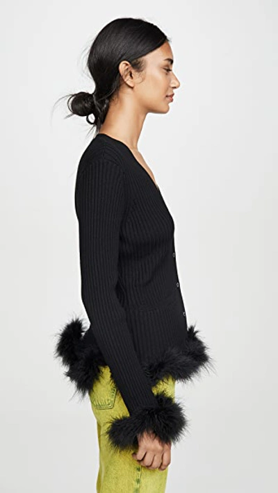Shop Opening Ceremony Ribbed Cardigan With Feather Trim In Black