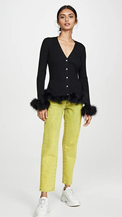 Shop Opening Ceremony Ribbed Cardigan With Feather Trim In Black