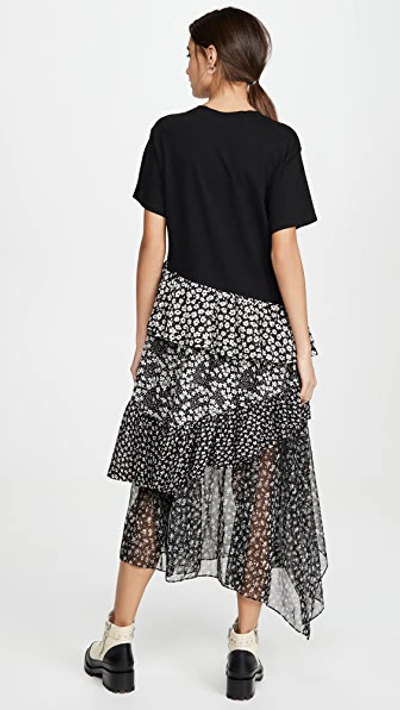 Shop Goen J Asymmetric Floral Print Cotton Jersey Top Dress In Black