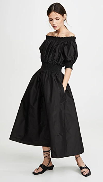 Shop Adam Lippes Taffeta Smocked Dress In Black