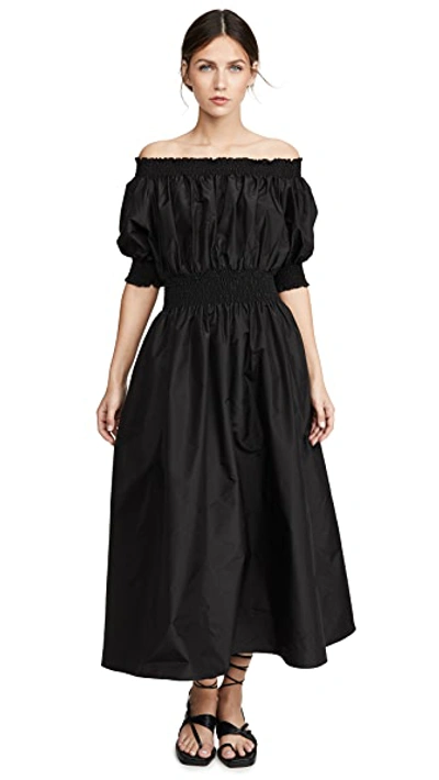 Shop Adam Lippes Taffeta Smocked Dress In Black