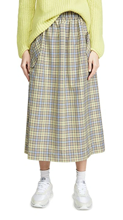 Shop Tibi Smocked Waistband Full Skirt In Green/beige Multi