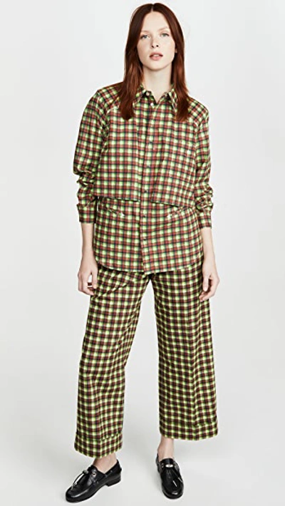 Shop Toga Broad Western Check Shirt In Green