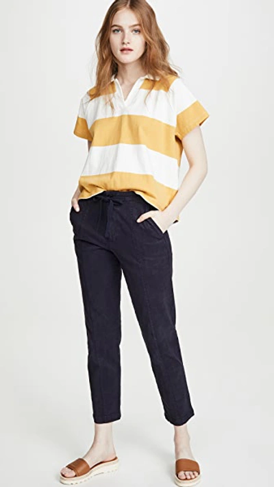 Shop Alex Mill Drawstring Washed Twill Ankle Pants In Dark Navy