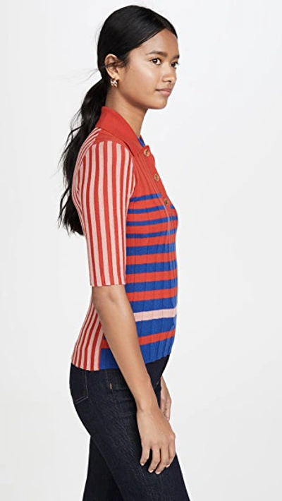 Shop Sonia Rykiel Collared Striped Cashmere Knit In Red/blue