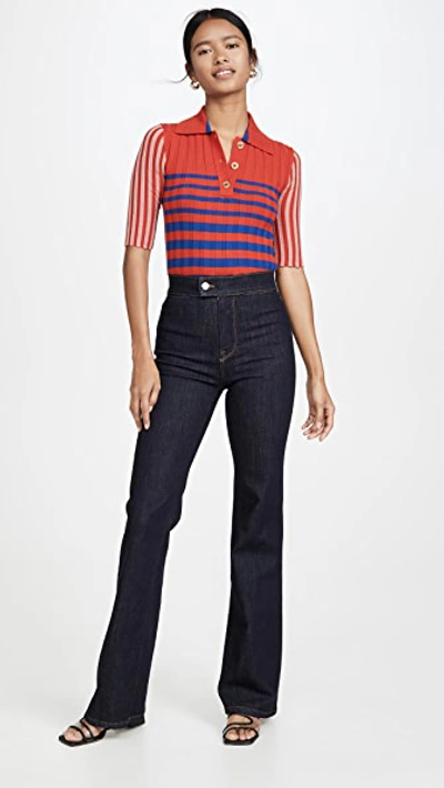 Shop Sonia Rykiel Collared Striped Cashmere Knit In Red/blue